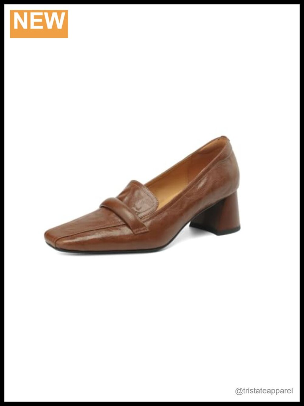 Women's Low Chunky Heel Square Toe Loafers Pumps Genuine Leather Pull-On Shoes